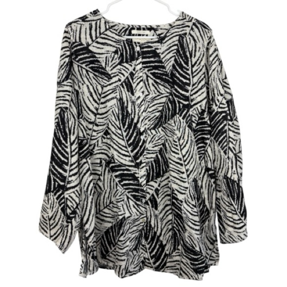 Cynthia Rowley 100% Linen 1X Leaf-Print Button Up Graphic Coastal Palm Springs - Picture 1 of 9
